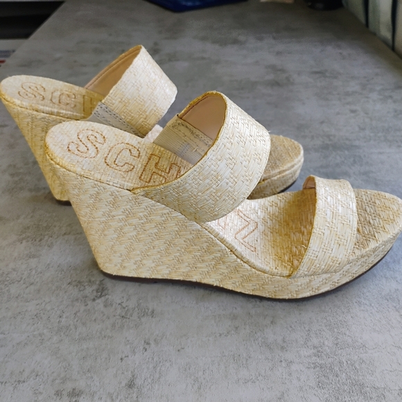 Schutz Tarla Platform Wedge Sandals Womens 8.5B Straw Raffia Tropical Vacation - Picture 4 of 15